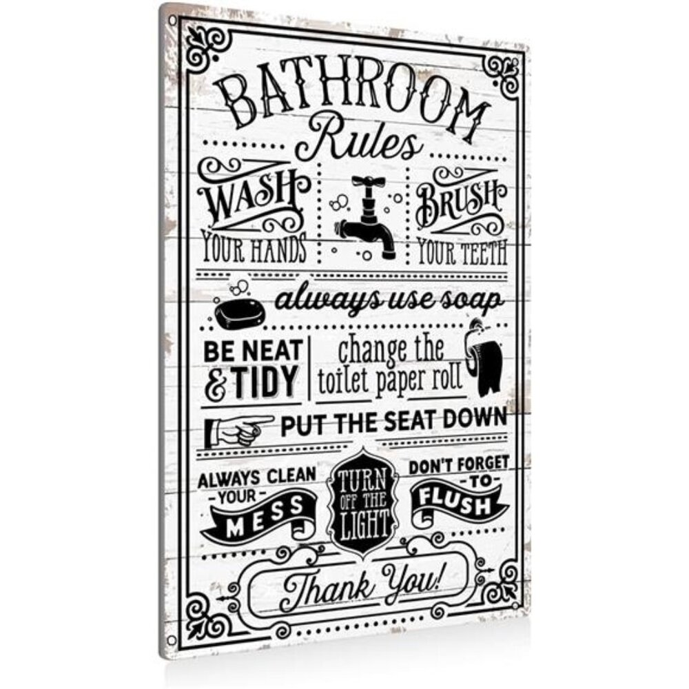 Funny Bathroom Rules Metal Tin Sign Wall Decor Farmhouse Bathroom Quote Tin Sign